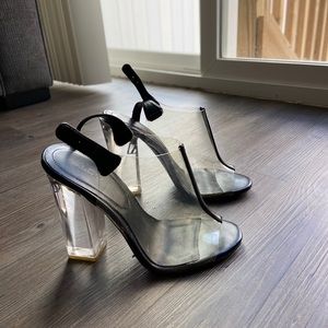 Aldo Black and clear strap medium size wedge heel